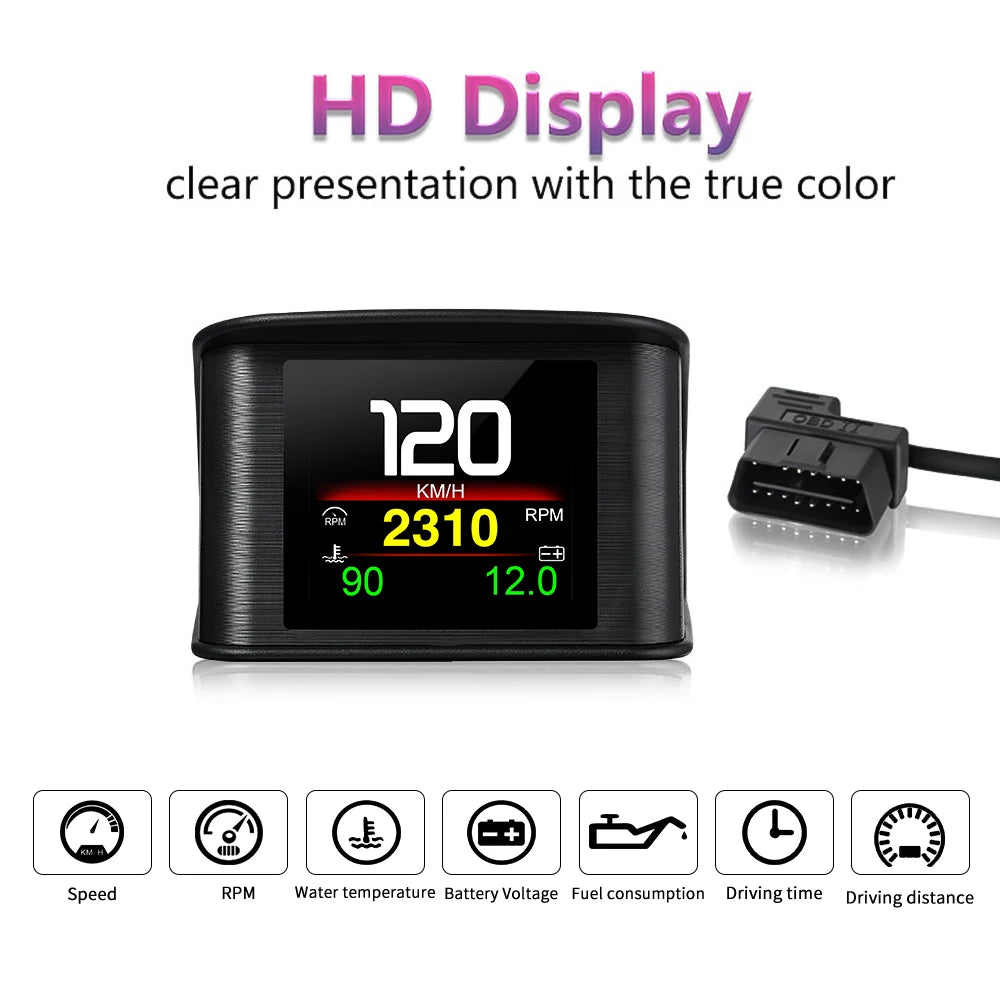 OBD2 Car Head Up Display OBDII Smart Digital Meter on Board Computer Multiple Language Overspeed Alarm Digital Speedometer