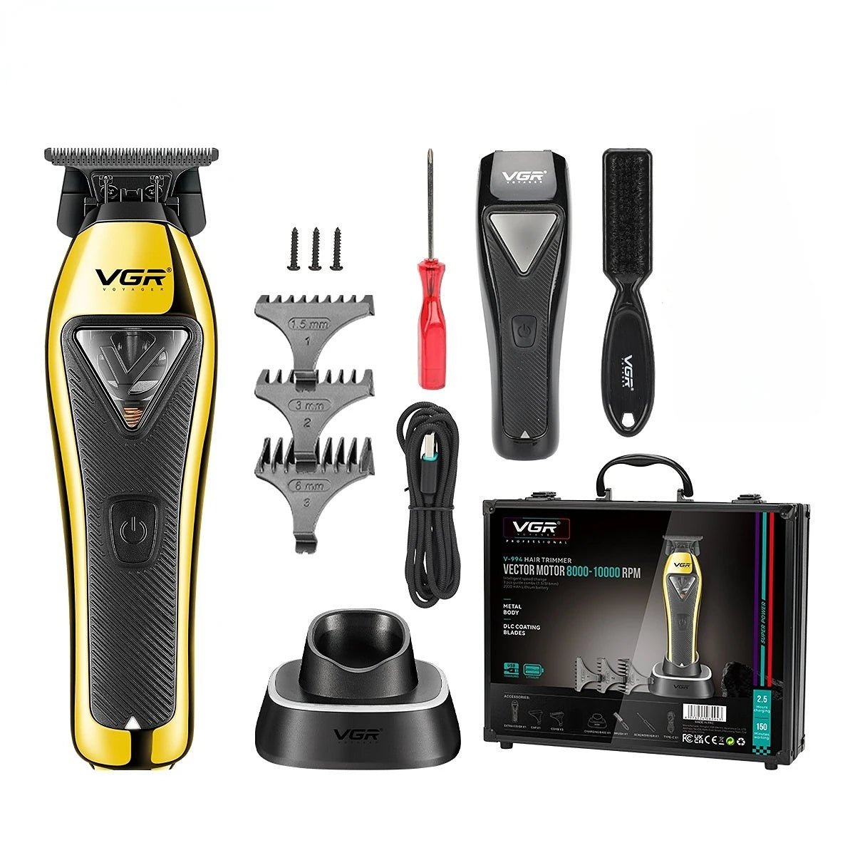 VGR Hair Trimmer Professional Hair Clippers Cordless Haircut Machine Vector Motor DLC Blade Metal Trimmer for Men V-015 V-994