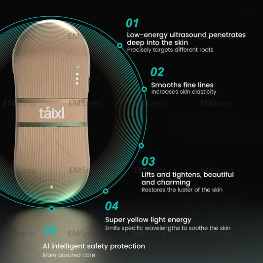 Portable Ultrasound Skin Care Tool with Yellow Light Energy Lift Tighten Restore Skin Luster AI Safety Protection