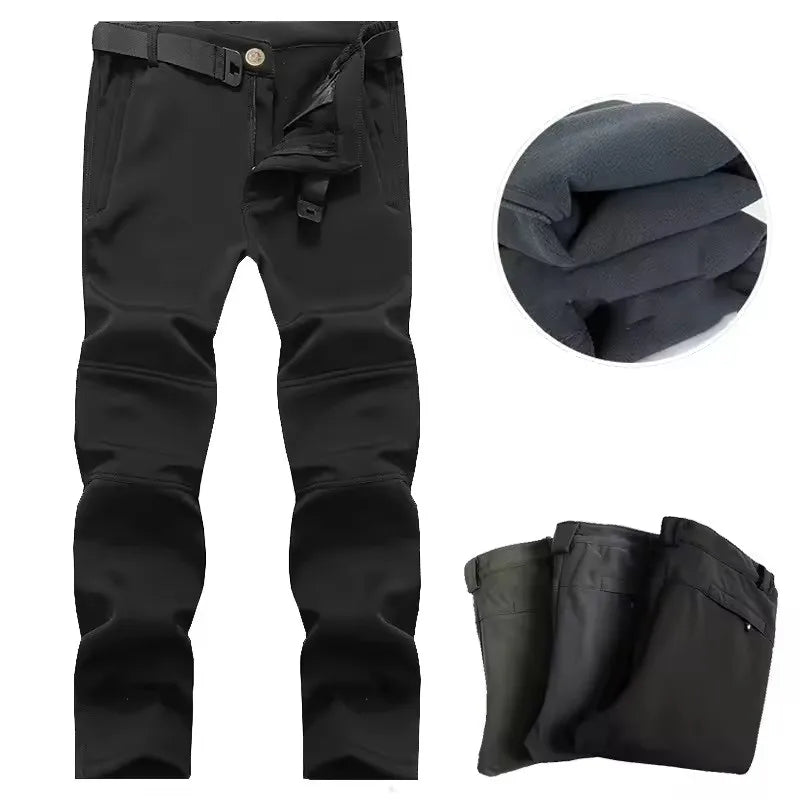 New Warm Winter Men Soft Shell Pants Travel Waterproof Outdoor Camping&Hiking Pants Fleece Windproof Skiing Trousers