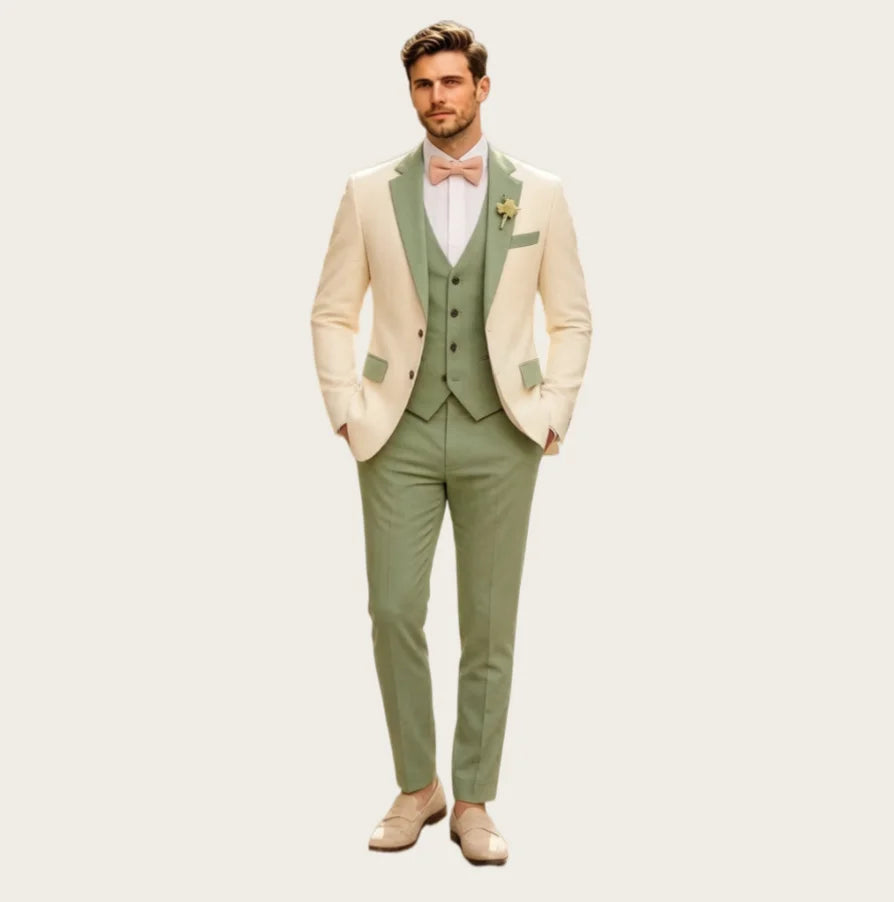 Wedding Men Suits 2 Pieces Notched Lapel Single Breasted Prom Suit for Man Tuxedo Slim Fit Blzer Jacket+Vest+Pants Customized