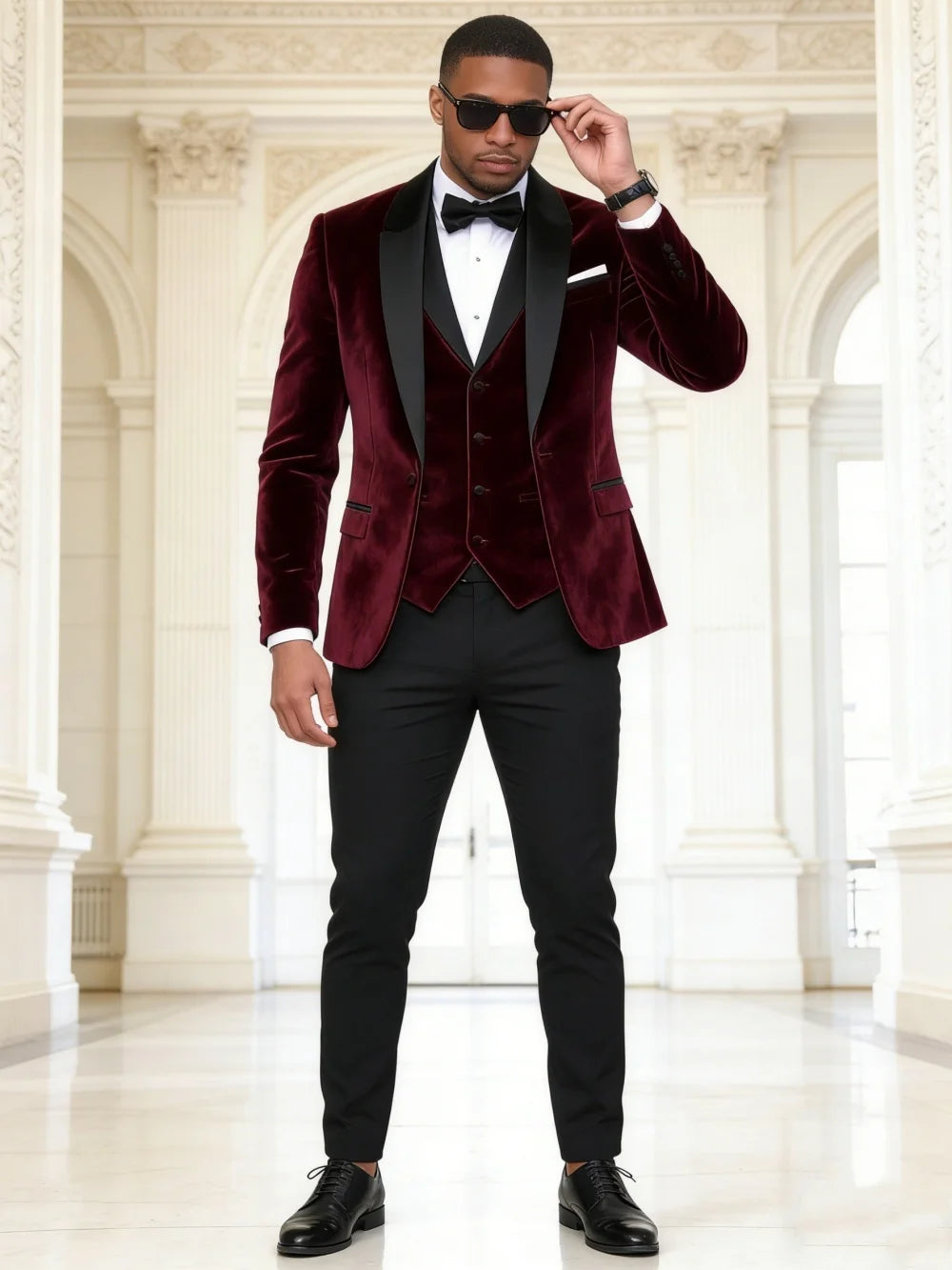 High Quality Velvet Mens Suit Set Classic Single Breasted Suit Set Includes Jacket Pants For Office Performance Banquet Attire