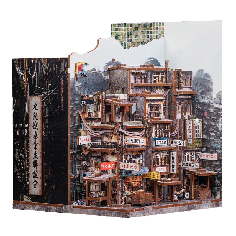 CUTEBEE 3D Bookends DIY Dollhouse With LED Light 3D Puzzle Model Building Wooden Bookshelf Bookend Toy Adults Birthday Gifts