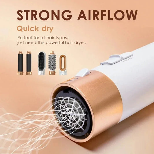 1000W Professional 5-in-1 Hair Dryer Set with Hot Comb Curling Iron Hair Straightener - Complete Styling Tool Kit for Household