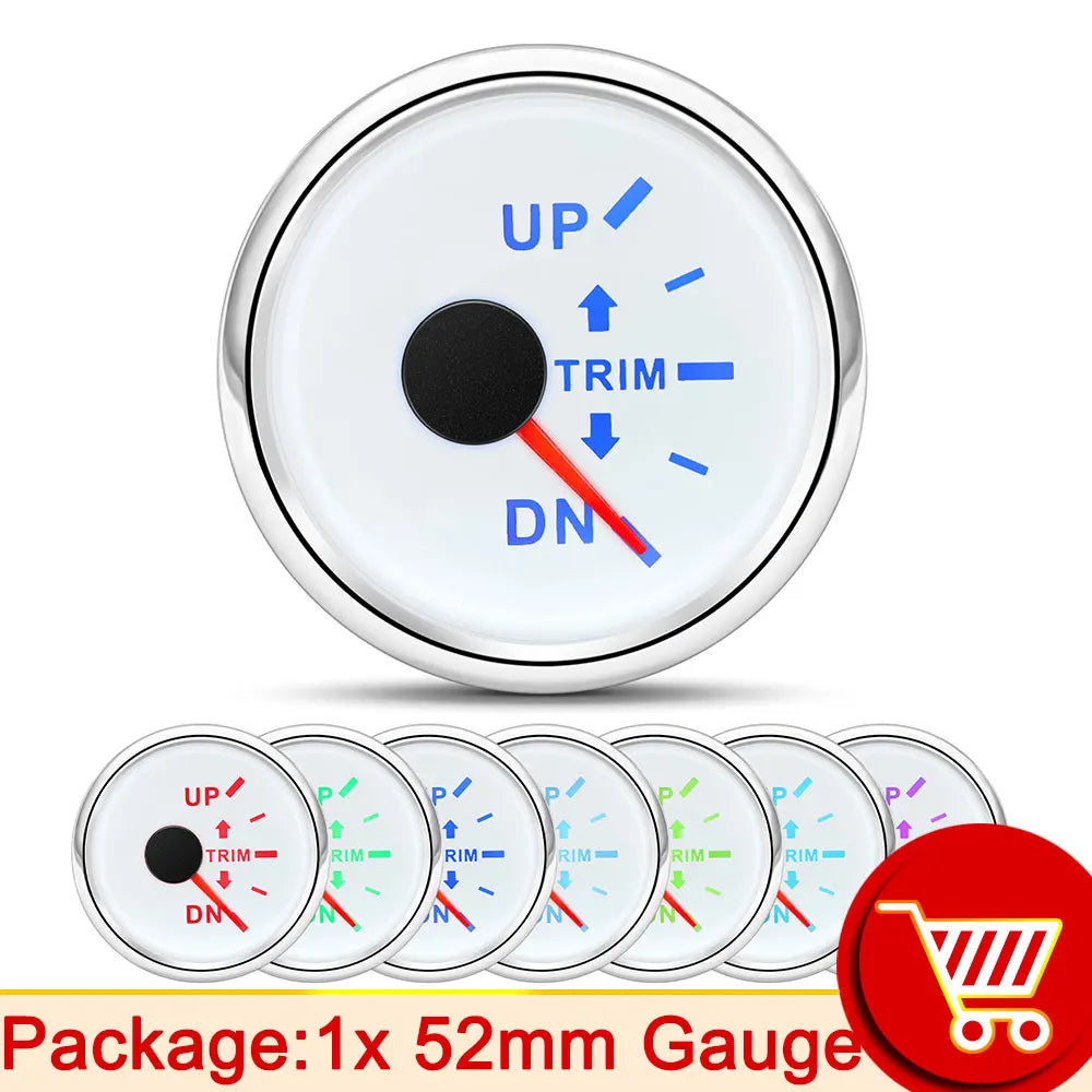 52mm Trim Gauge Up To Down for Inboard Outboard Engine Boat Marine Trim Tilt Indicator Meter 0-190 Ohm 7 Color Backlight