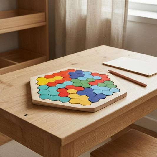 Interlocking Hexagon Puzzle Hands-on Hexagonal Wooden Puzzle Brain Teaser Flat Blister Pack for Children