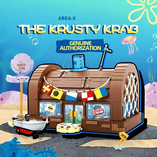Spongebob Cartoon Krusty Krab Restaurant Building Blocks Creative Canteen Scenes Model Bricks Desktop Ornaments Toy Holiday Gift
