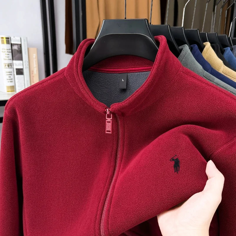 Luxury customized autumn winter new mens stand up collar jacket velvet warm zipper cardigan top exquisite brand embroidered coat
