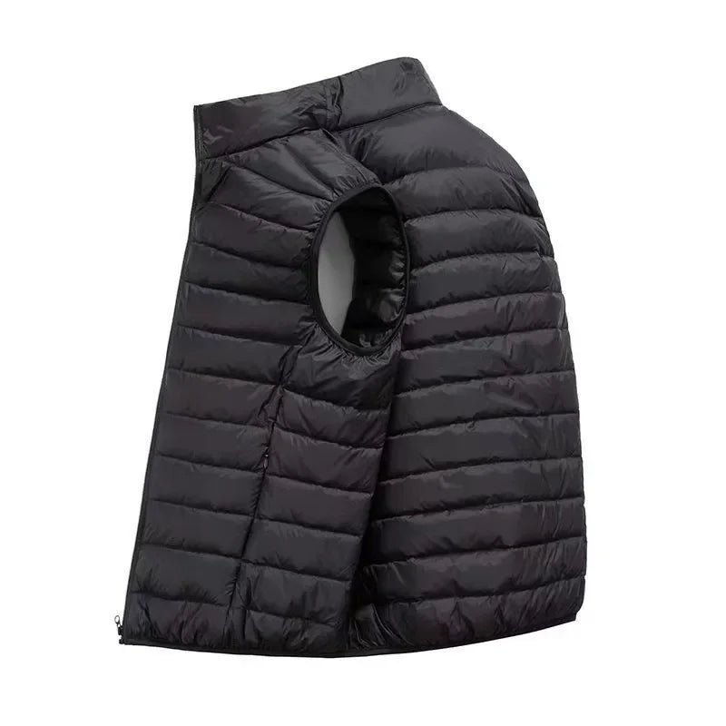 Men’s Winter Sleeveless Vest – Fashionable Cotton-Padded Design with Stand Collar, Warm Waistcoat Style