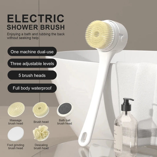 2026 Digital Display Electric Long Handle Bath Brush Automatic Rotating Back Scrubber USB Rechargeable Body Exfoliating Mud Remo