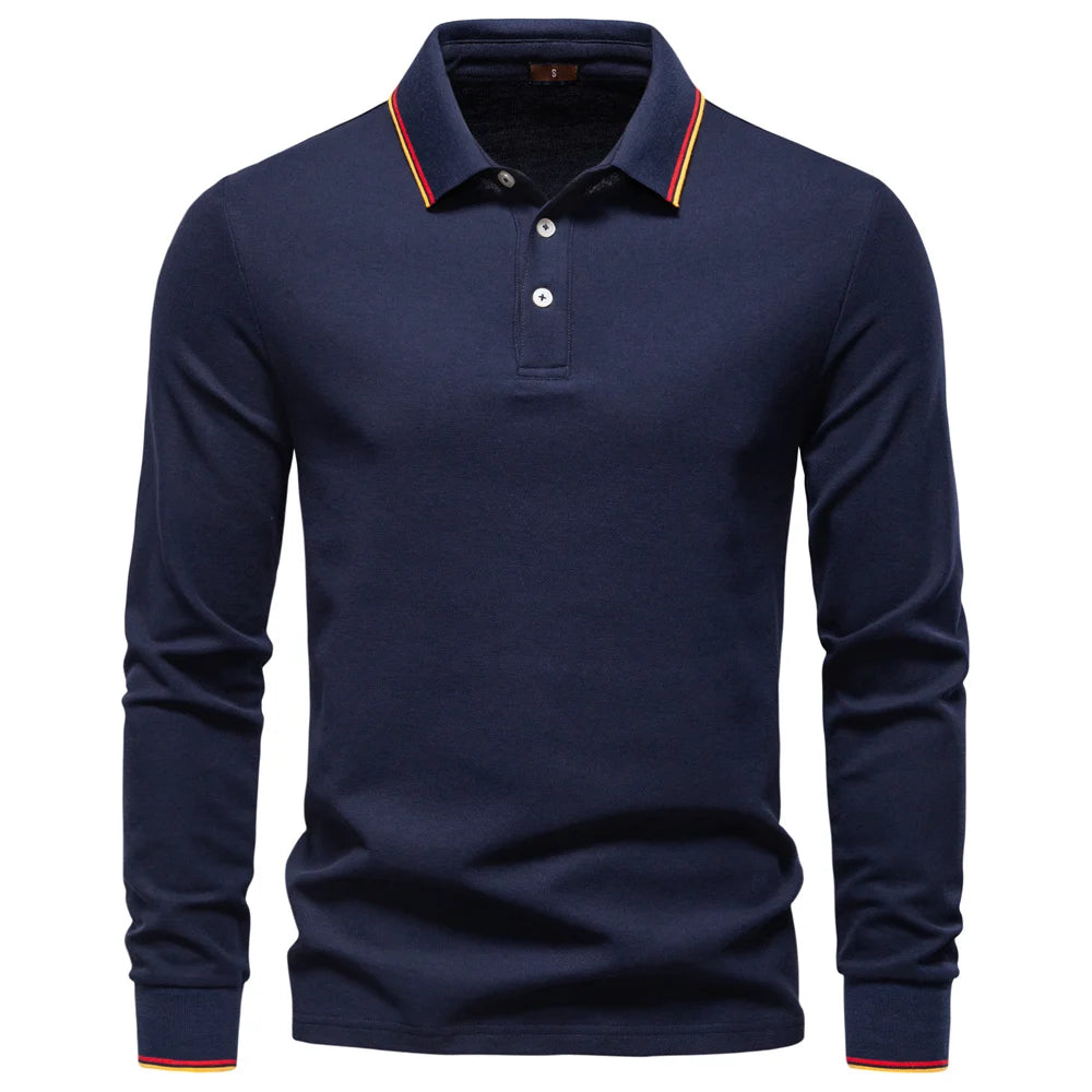 AIOPESON Men's Henley Neck Polo Shirt Cotton Solid Color Long Sleeve Autumn Winter Premium Luxury Mens Top