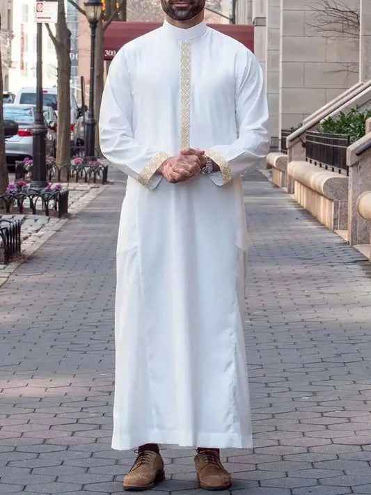 New 2026 Stand Collar Embroidered Casual Ethnic Arab Clothing Loose Long Robe Men's Robe Ramadan Dubai Luxury Islam Elegant