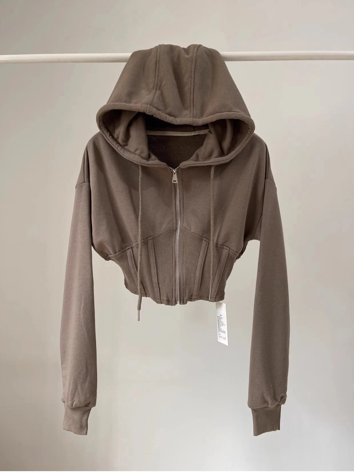 Spicy Girl Retro Color Hoodie Women's Ultra-Short Waist-Cinching Belly-Baring Long-Sleeve Open Cardigan Top Coat
