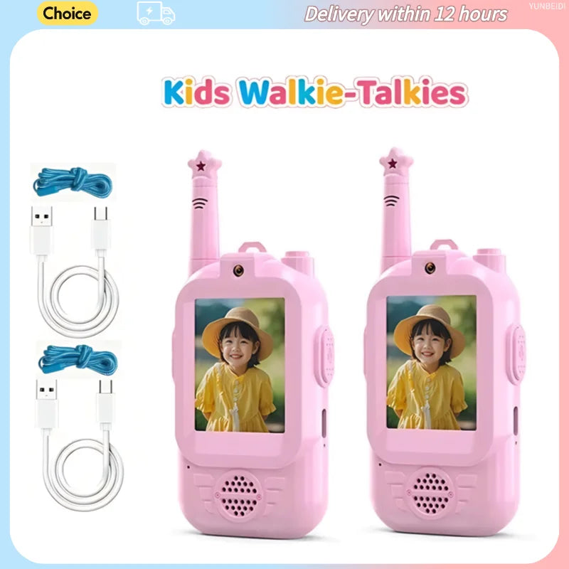 2PCS Kids Video Walkie Talkies HD Video Call Type-C Charging Intercom Toys No SIM Card Indoor Birthday Gift for Boys Girls Age3+