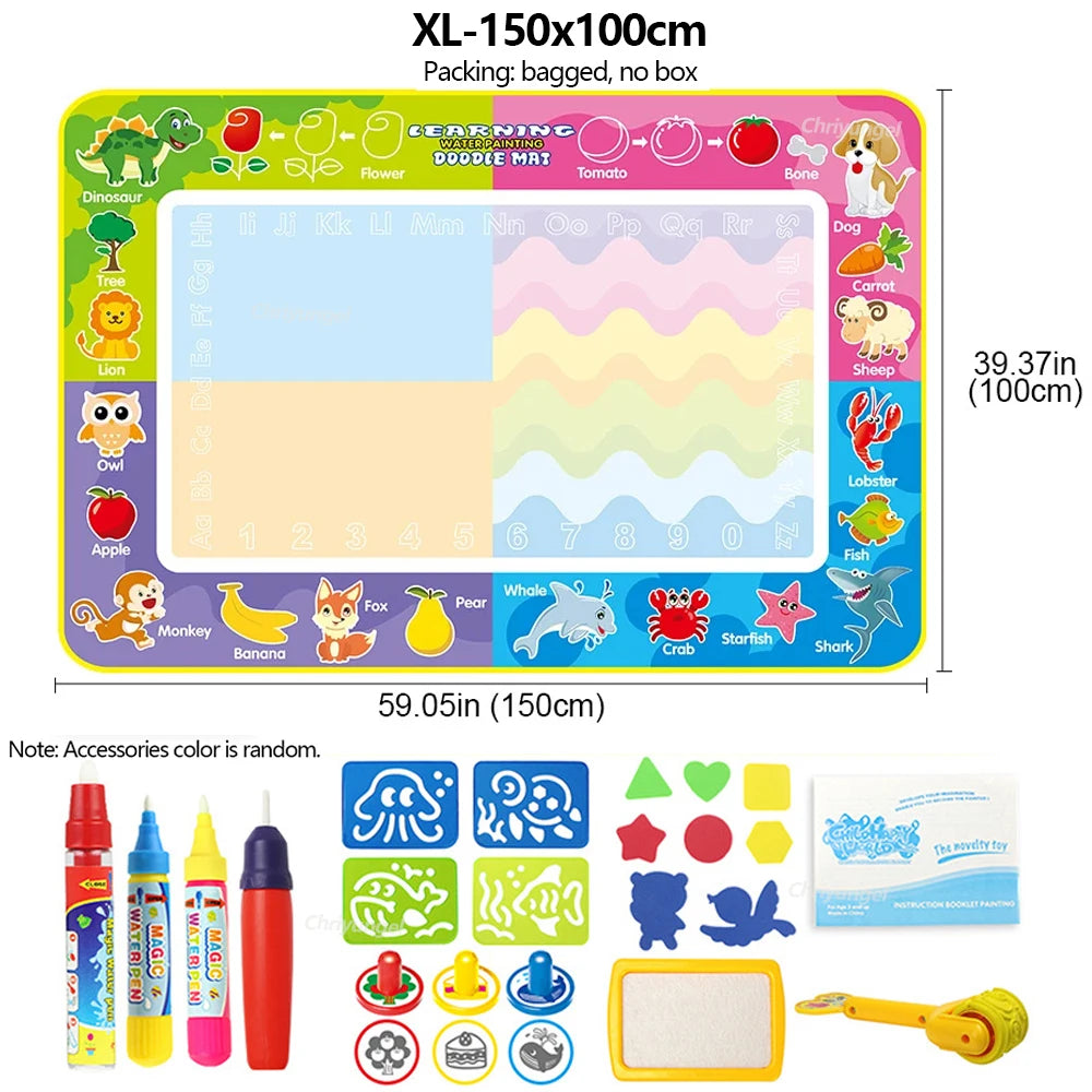 No Mess Kids Water Drawing Mat Doodle Coloring Board with Magic Pens & Stamps Educational Montessori Toy Gift for Boys Girls
