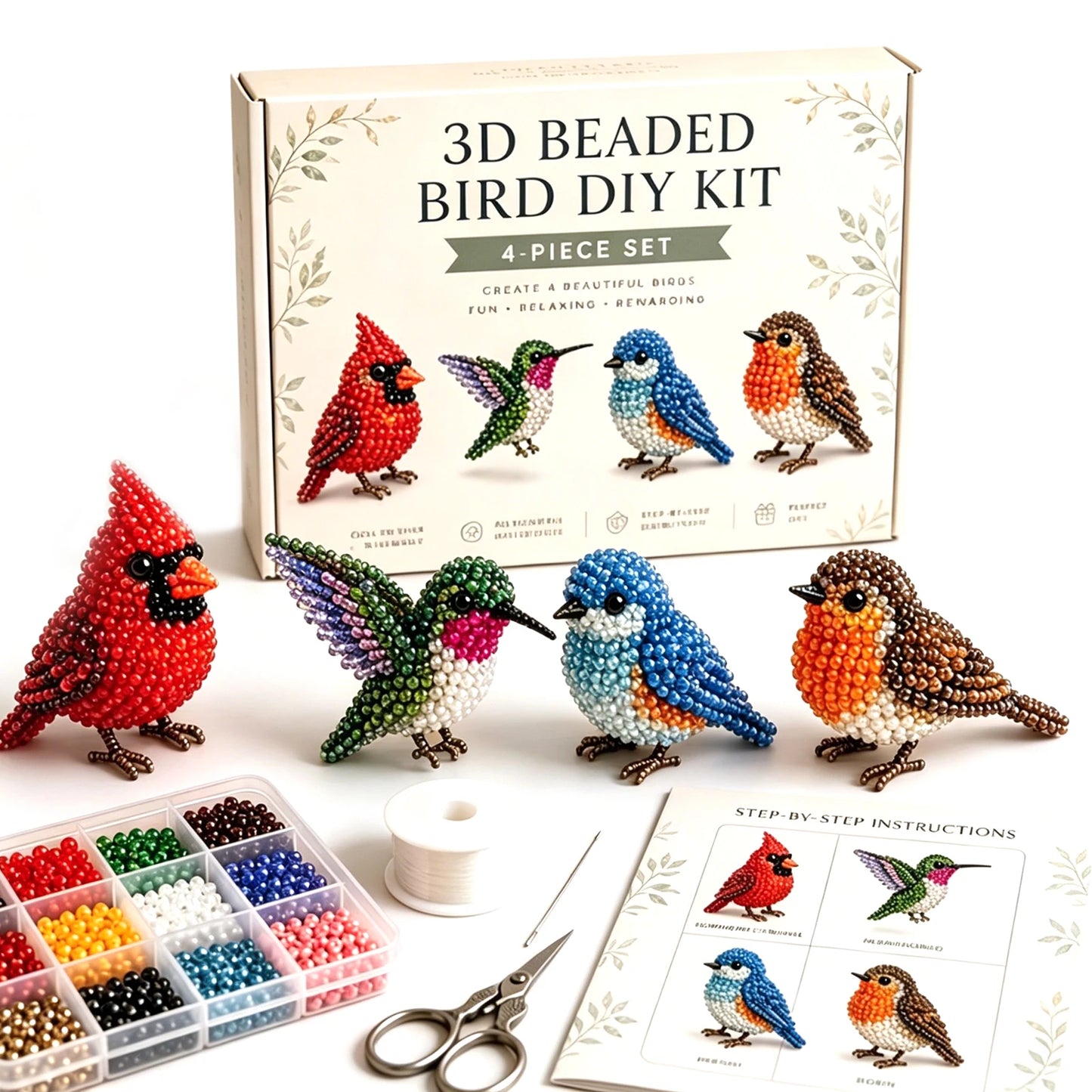 DIY 3D Animals Bead Embroidery Set with Colorful Beads Beadwork Crafts Kit for Home Studio Teens Girls Women Enthusiasts