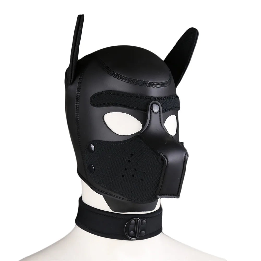 Party Masks Pup Puppy Play Dog Hood Sexy Neck Collar BDSM Bondage Kit Cosplay Full Head Ears Halloween Mask Sex Toy For Couples