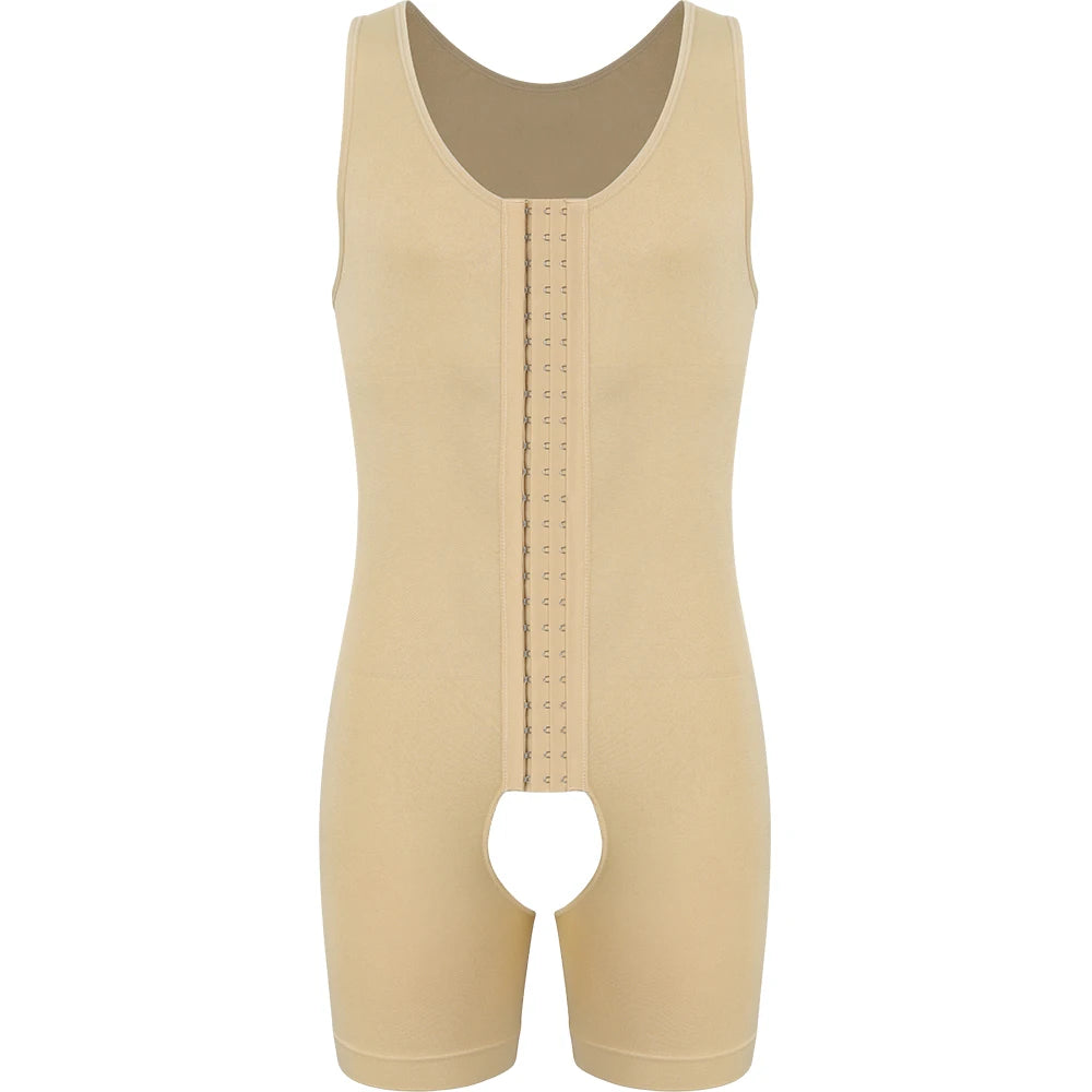 Men's Compression Shapewear Tummy Control Full Body Shaper Slimming Bodysuit with Open Crotch for Post Surgery Recovery