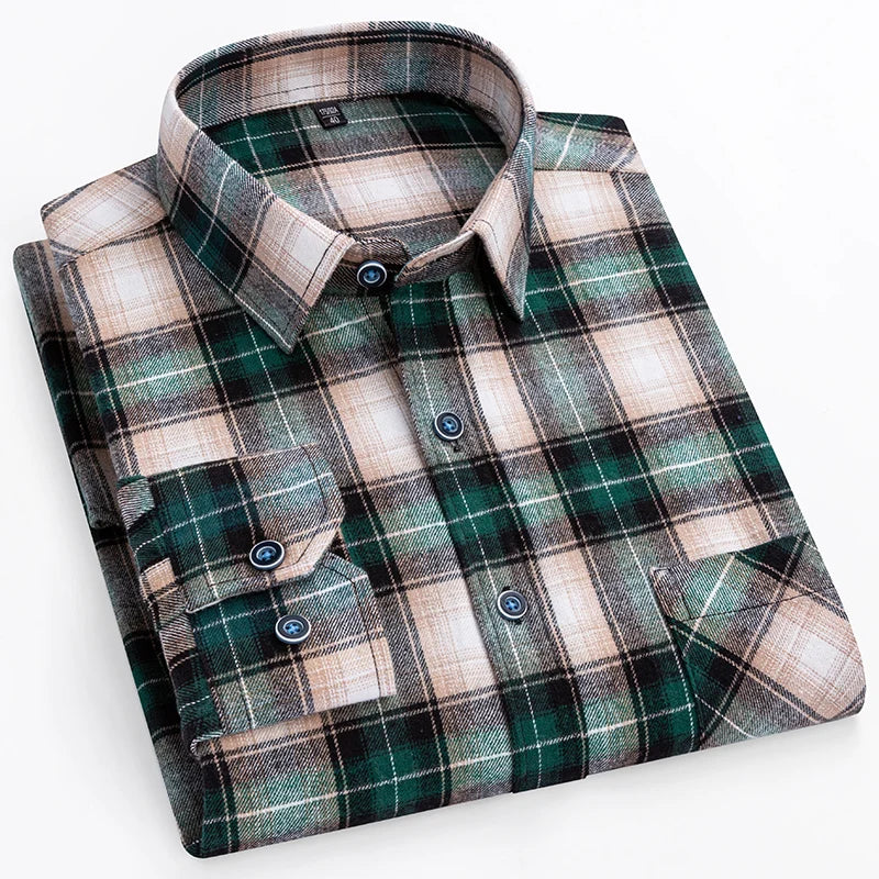New Men's Vintage Plaid Flannel Shirt Long Sleeve 100% Cotton Fashion Casual Soft Standard Fit Men's Shirt Large Size 7XL 8XL