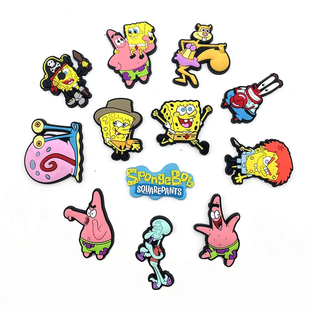 MIX Shoe Charms DIY Spongebob A/W PVC Shoes Charms Patrick Star Slippers Buckle Decorations Fit Boys Kids Birthday Xmas Gifts