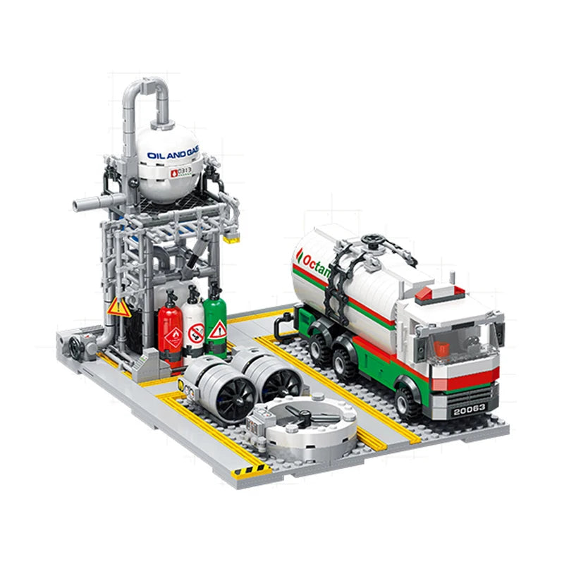 City Street View Building Blocks Natural Gas Storage Center Laboratory Transport Station 3 In 1 Assembly Model Bricks Adult Gift