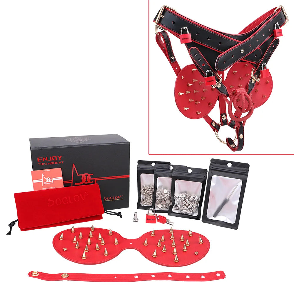 LEZEE Leather Spiked Footcuffs Forced Tiptoe With Lock Bondage Restraints Strap Heavy Duty Foot Stimulation Slave Toy For Couple
