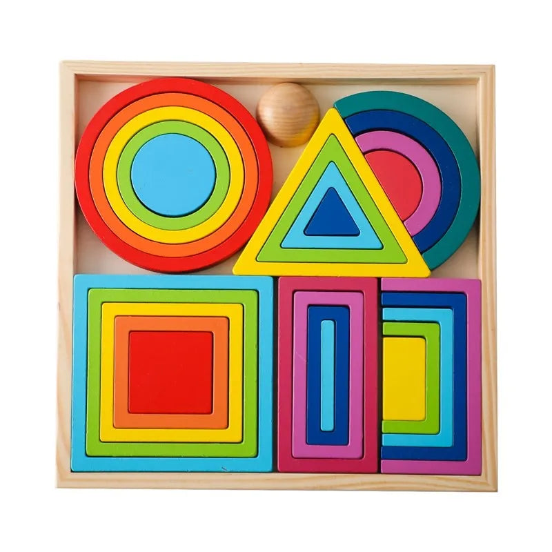 Montessori Wooden Block Toys Baby Building Rainbow Stacking Block Toy for Kids Arch Educational Game Balance Stacking Block Gift
