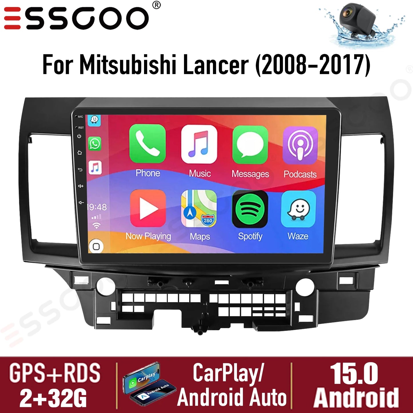 10" Android 15 Car GPS Car Stereo Radio For 2008-2017 Mitsubishi Lancer Apple Carplay 4+64G IPS Touch Screen WiFi GPS BT+DVR&CAM