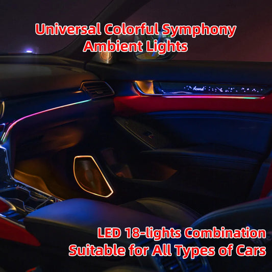18-in-1 128 colorful RGB Symphony Car Ambient Interior LED Universal Multiple Modes Decoration Atmosphere Lights App Control