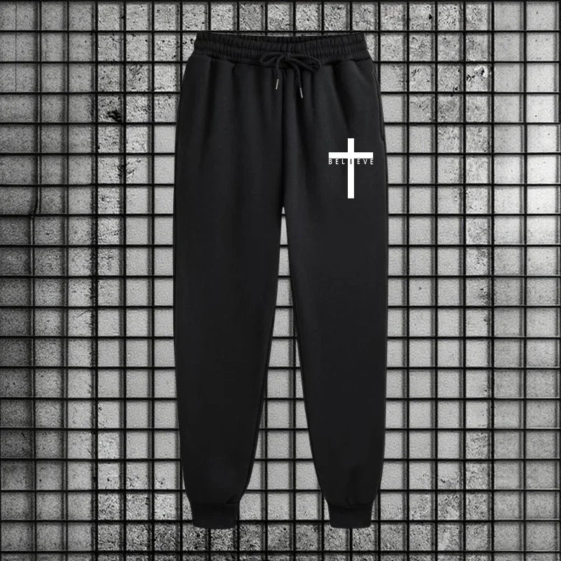 Cross of Christ Mens Hip Hop Tracksuit Set 2026 New 2 Piece Outfit Zipper Hoodie Joggers Urban Streetwear Autumn Winter Fashion