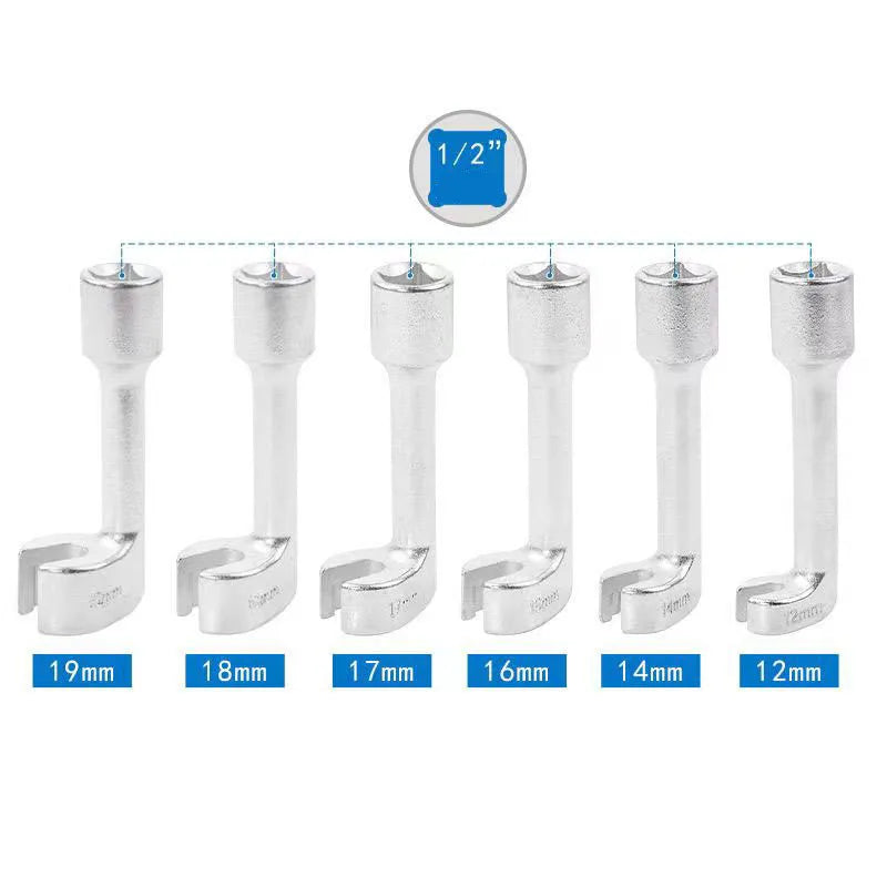 6Pcs/Set Socket Wrench L-shaped Open Hexagonal Slotted Fuel Line Remover Automotive Diesel Fuel Injection Pipe Repair Tool