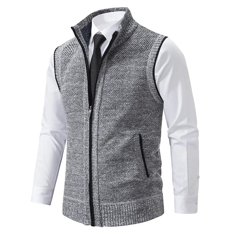 Men's Winter Autumn Sweater Vest Knitted Sleeveless Cardigan Stand Collar Zipper Sweatercoat Warm Simple Style Male Knitwear