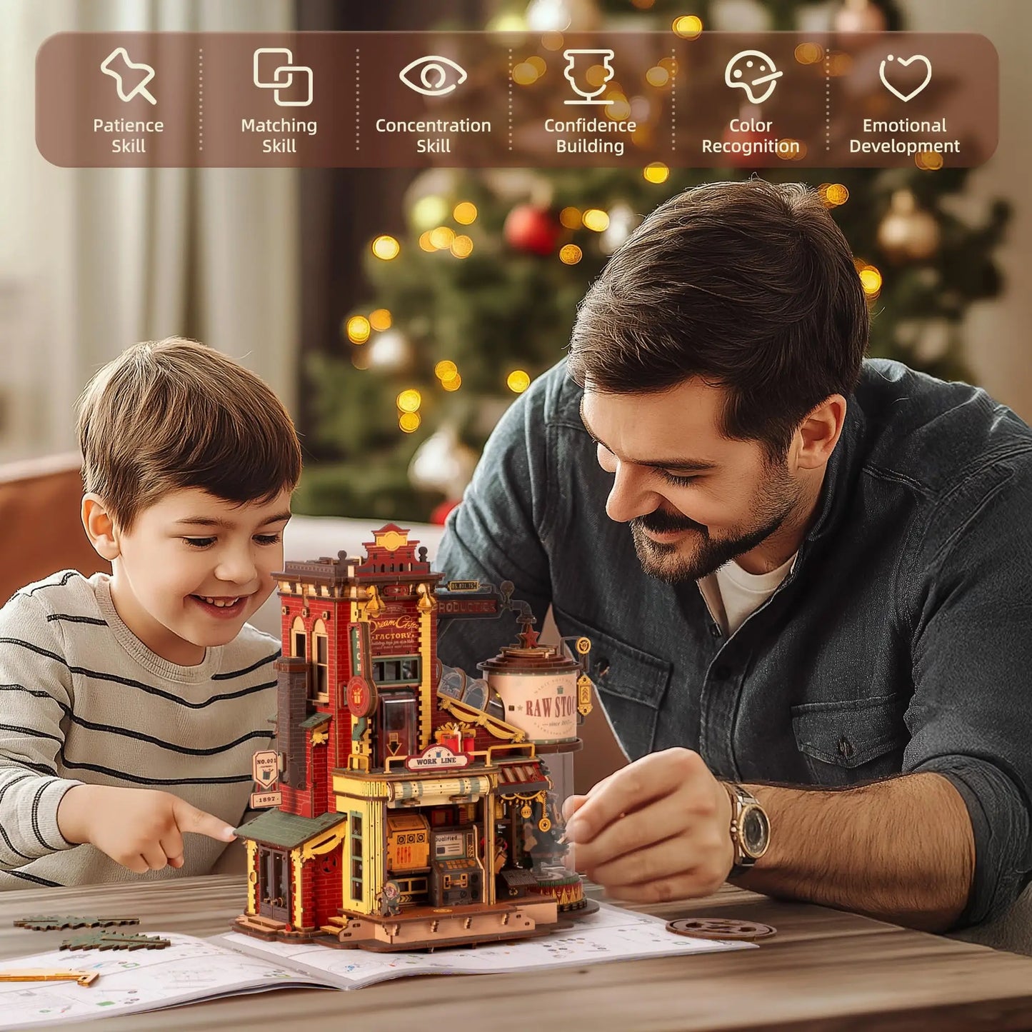 Robotime Rokr Dream Gift Factory 3D Wooden Puzzle Christmas Gifts Toy with Light and Music for Teens Men Women