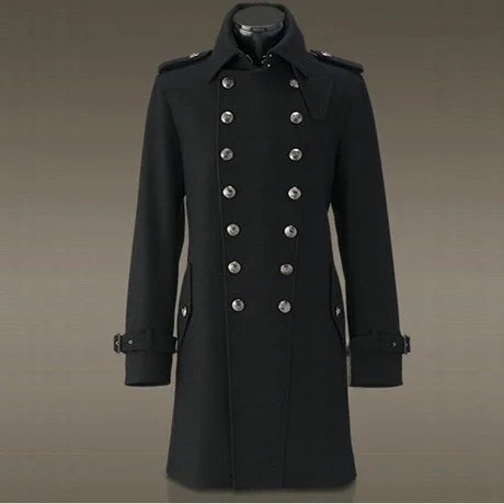 Winter Military Style Woolen Coat Men's Mid-Length Jacket Fashionable Urban Fit Youth Double-Breasted Straight Hem Design