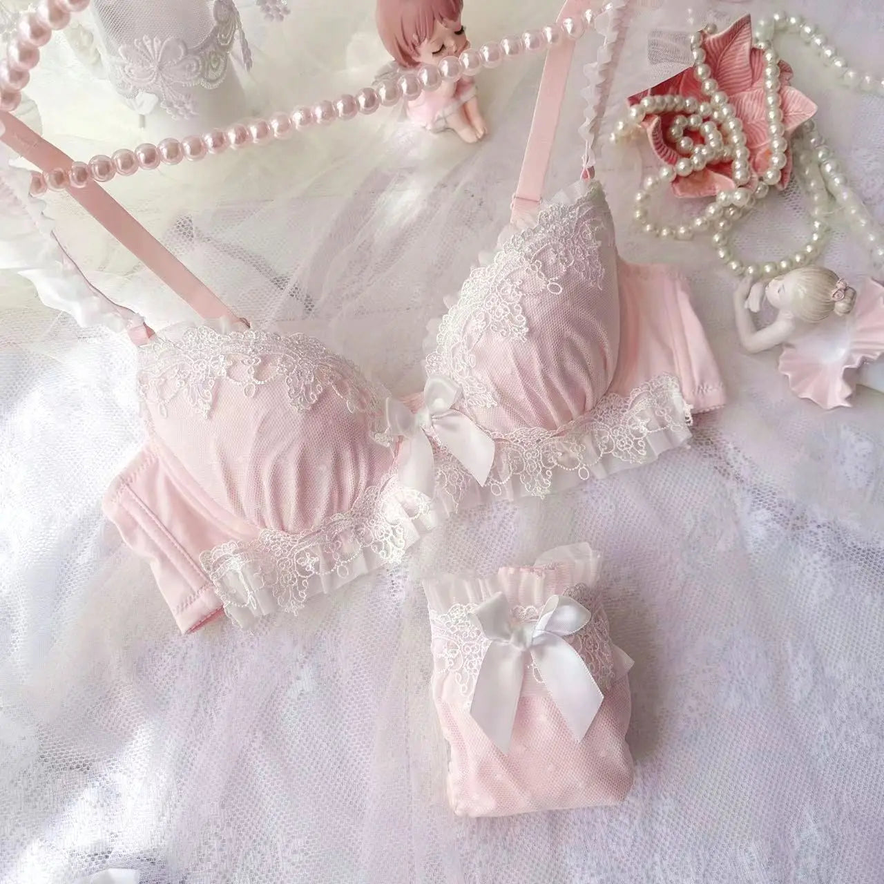 YUQI Sexy Japanese Sweet Bra Set G Cup Large Cup Women's Underwire Heavy Lace Thin Cup Comfort Pure & Sensual Lingerie push up