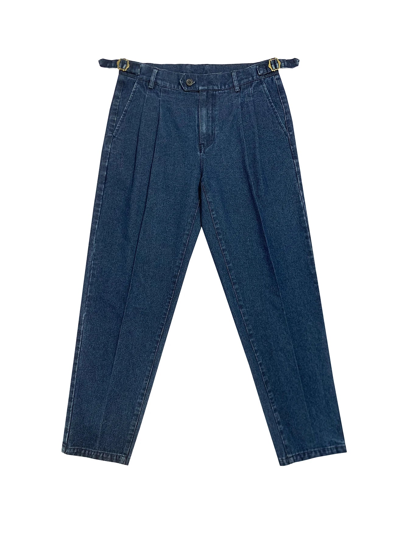 026 Spring Summer Men's Denim Look Woven Trousers, Neapolitan Double Pleat High Waist Straight Leg Business Dress Pants