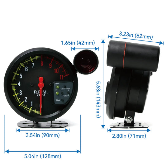 5 Inch RPM Meter Tachometer 11000k With Shift Light Racing Car Gauge 7 Color Backlight 12v For 4 / 6 /8 Cylinder Engine Vehicles