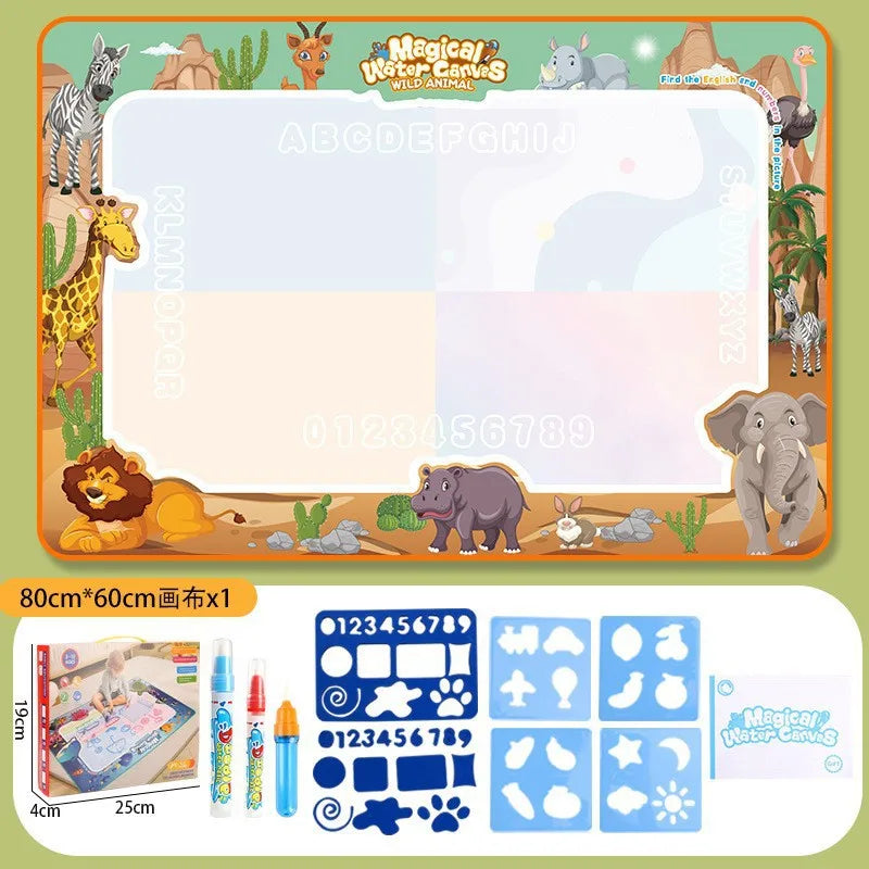 100x80CM Magic Water Drawing Mat with Reusable Magic Pens Montessori Painting Board for Doodling Educational Toys and Gifts