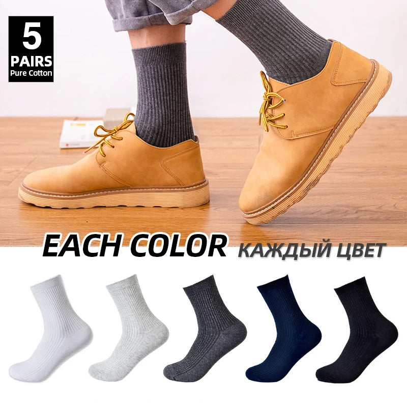 HSS Brand 2026 New 85% Pure Cotton Men Socks Casual Business Stripe Deodorant Breathable Man Travel Winter Sock 5 Pairs / Lot