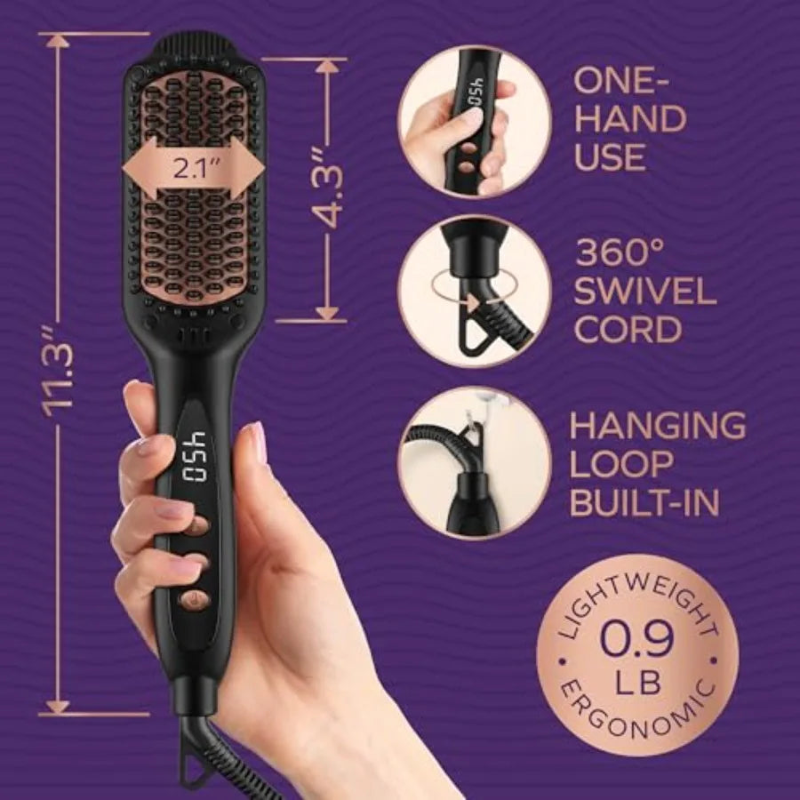 Professional Dual Voltage Hair Straightener Brush, Hair Straightening Brush w/Ions for Healthy, Anti Frizz, Flat Iron Comb w/ 1