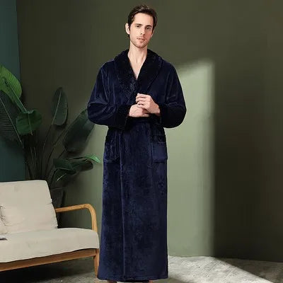 Men's Soft Plush Warm Winter Bath & Sleep Loungewear Stylish Cozy Couple's Matching Long Length Mink Fleece Patchwork Robe