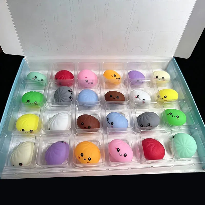 Soft Squishy Mystery Cute Simulation Dumpling Blind Box Slow Rebound Stress Relief Pinch Toy Blind Box 24-Day Countdown Calendar