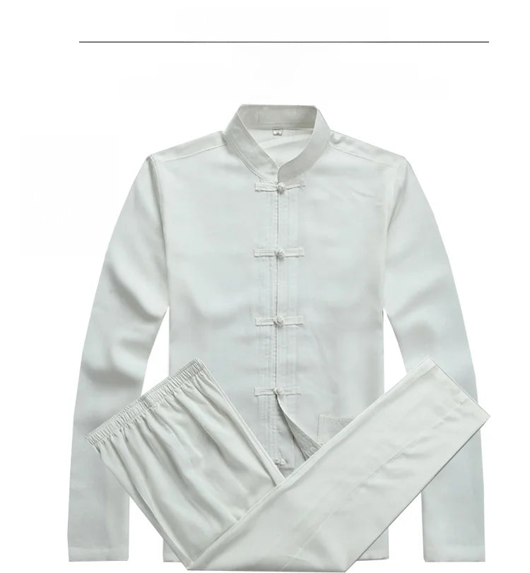 Spring Summer Large Size Linen Cotton Men's Tang Suit Ethnic Style Hanfu Set Home Wear Comfortable Loose Fit Traditional Chin...