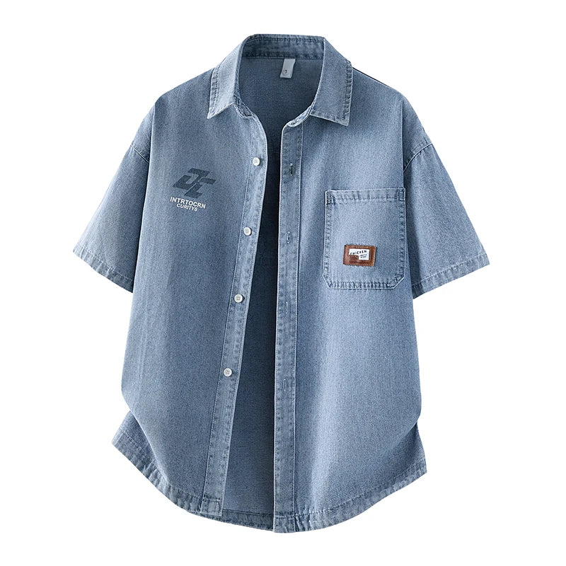 Men's Denim Shirt Summer Fashion Breathable Cotton Blend Short Sleeve Shirt Street Trendy Daily Outing Comfortable Jean Shirt