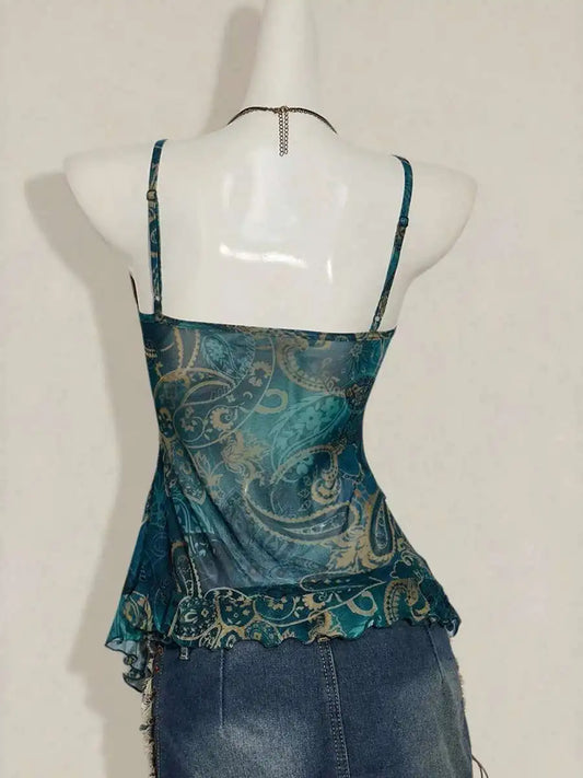 Fashionable Sexy Strap Vest Women's Slimming Print Mesh Top Versatile Stylish New Arrival Summer Season Other Material 100%