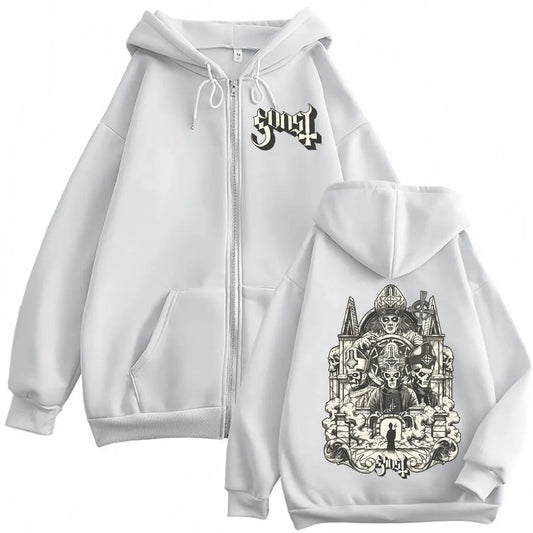 Rock Singer Ghost Band Zipper Hoodie Gothic Vintage Long Sleeve Zip Up Sweatshirts Men Women Casual Fashion Pullovers Streetwear