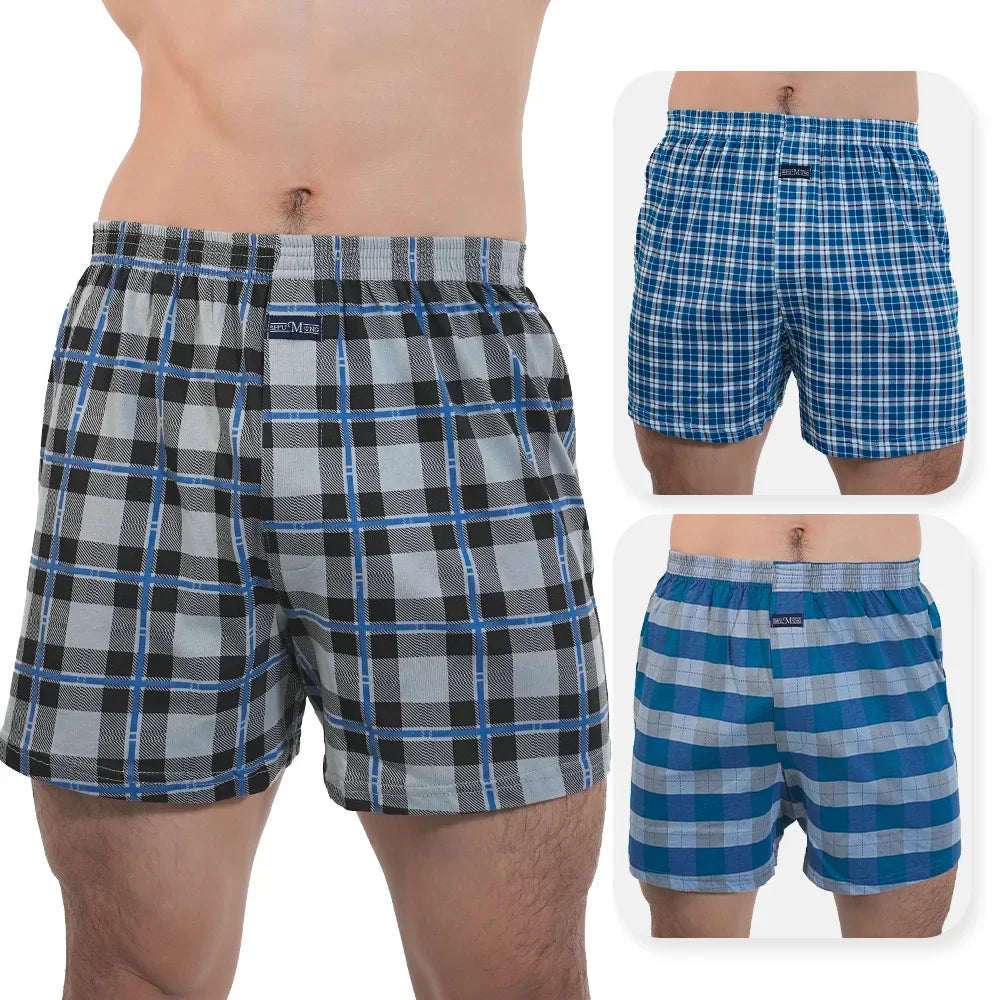 3pcs Mens High Waist Boxers Briefs 100% Cotton Plus Size Sleepwear Elastic Waistband Lounge ARO Pants Home Wear Comfort 50-140kg