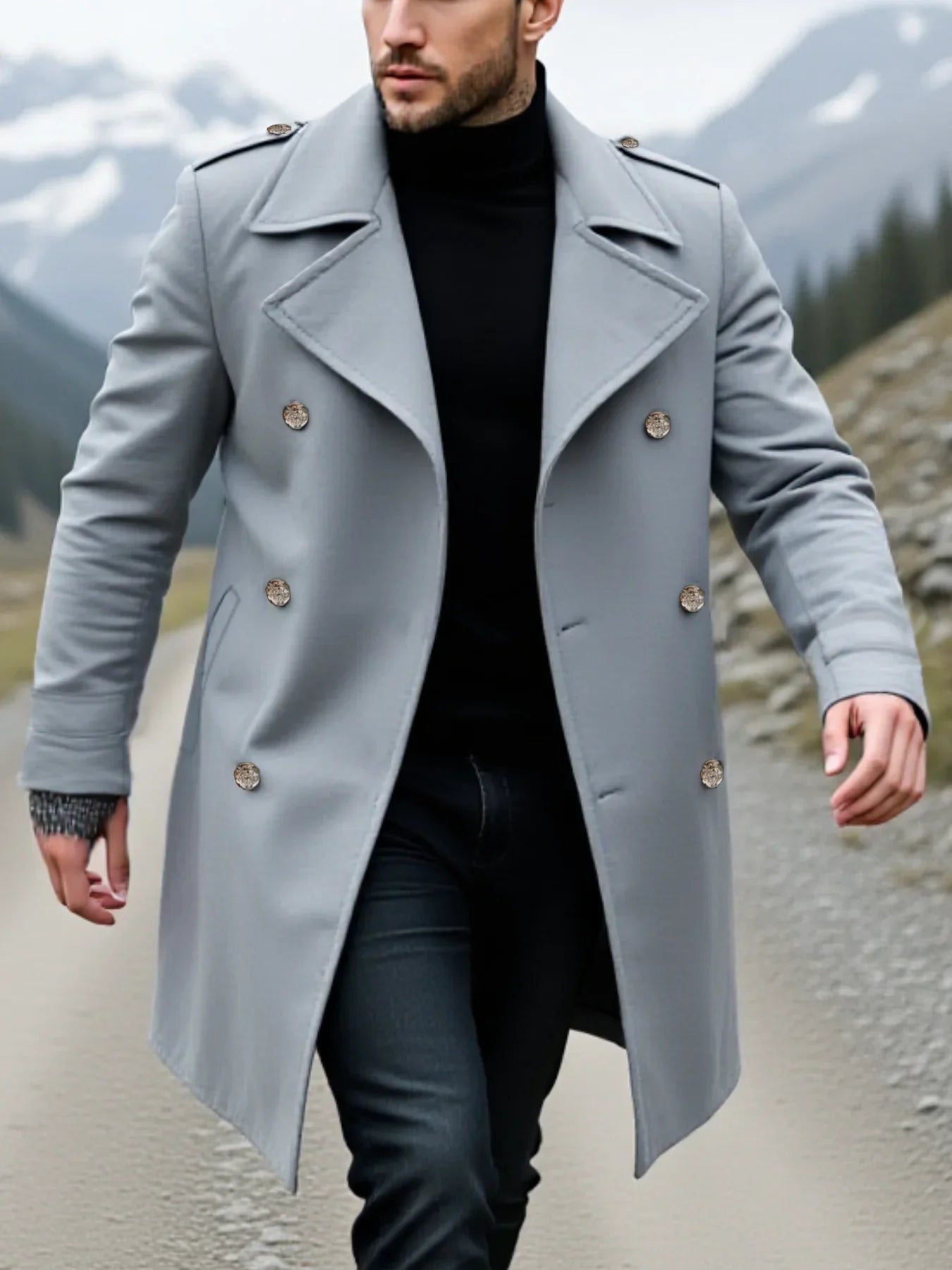 Winter Men's Solid Ocercoat: Double-Breasted Jacket In Woolenen Fabric, Thickened Lining For Ultimate Warmth - New Arrival Coats