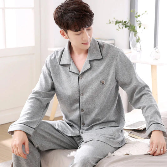 Pajamas Men's Spring and Fall Winter 100% Cotton Long-Sleeved Large Size Leisure Sleepwear Homewear Plaid Nightwear Loungewear