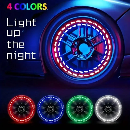 4pcs Solar-Powered LED Wheel Lights for Cars & Motorcycles - Smart Tire Valve Caps with 4 Modes No Battery Required